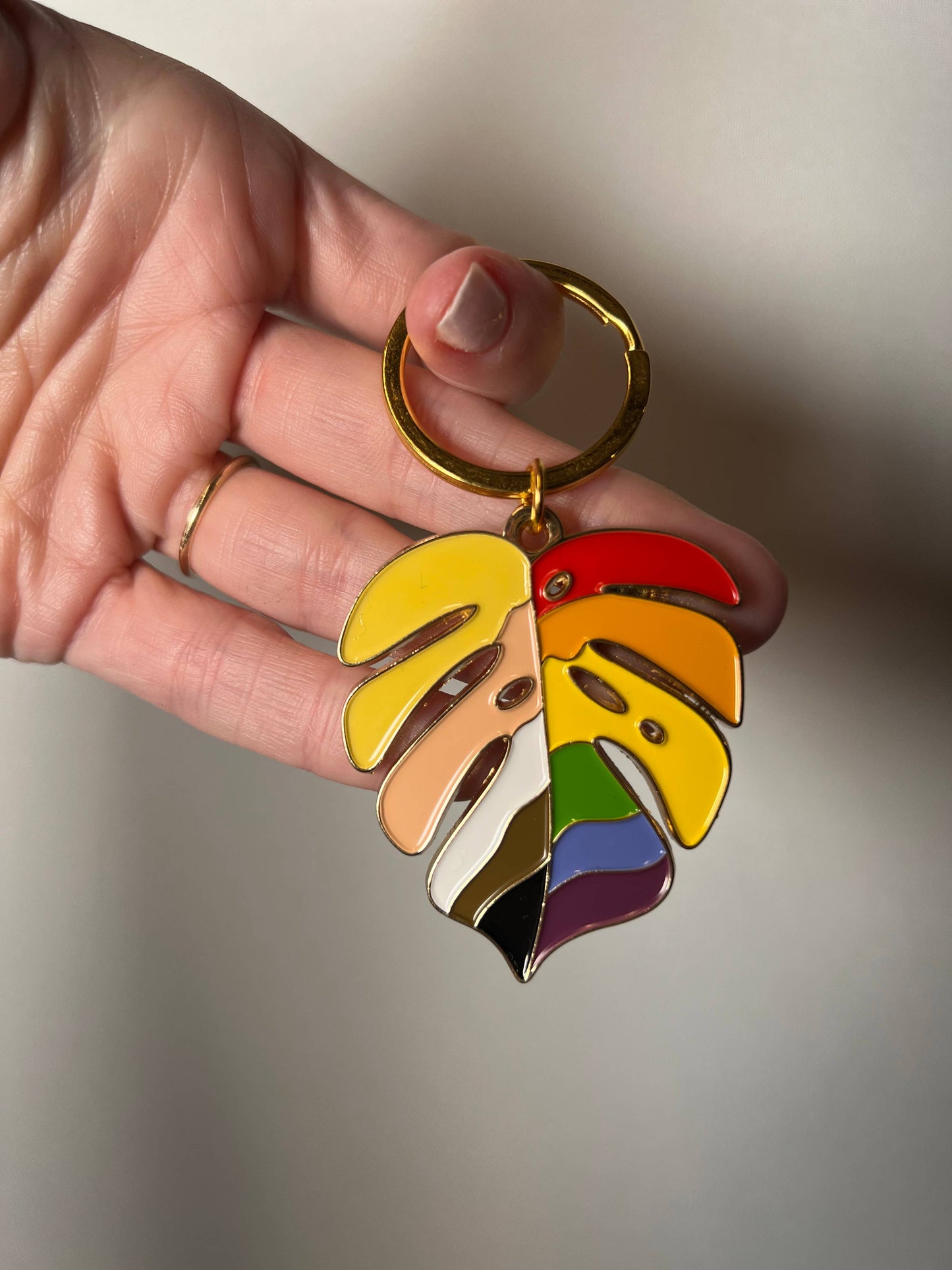 Rainbow Monstera Plant keychain