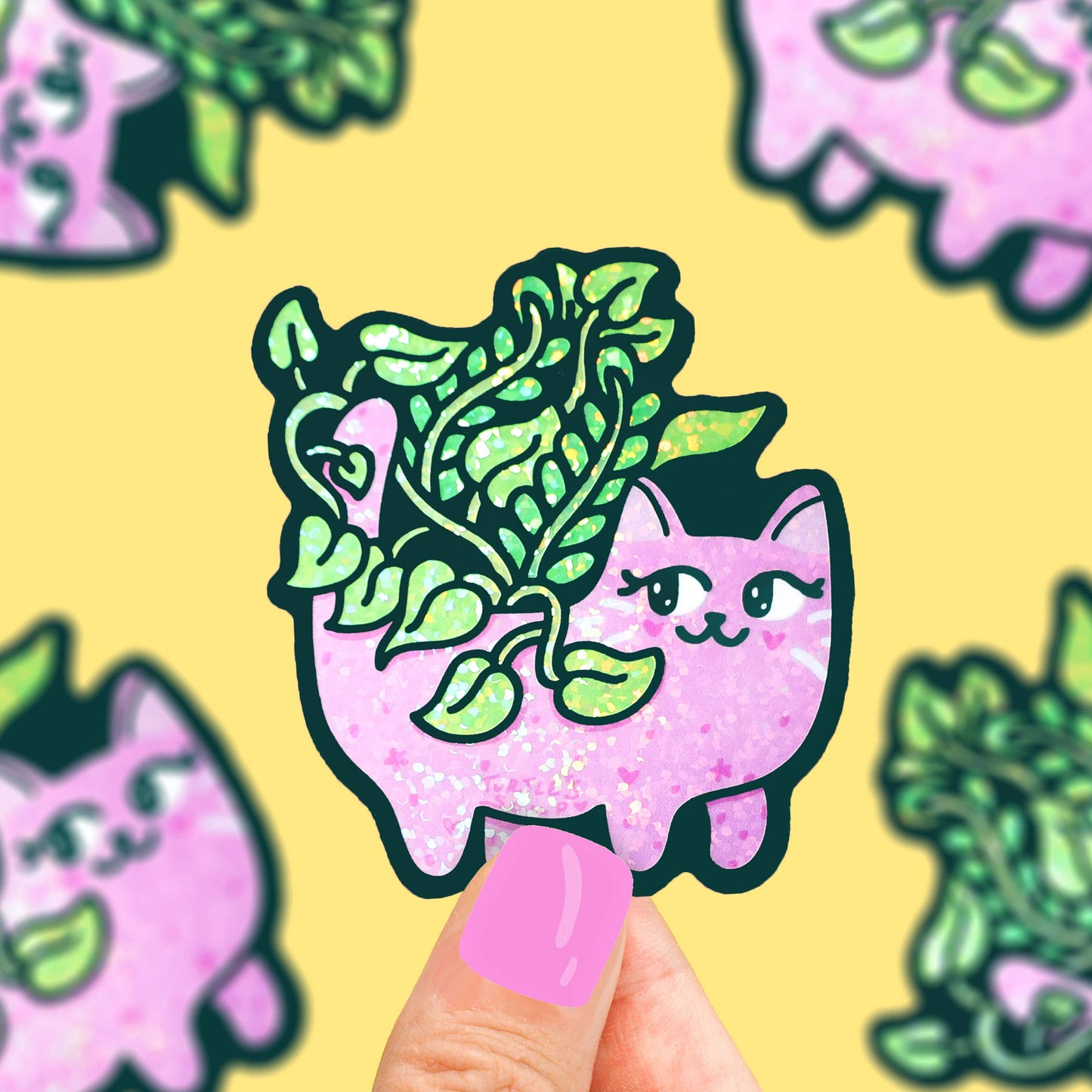 Kitty Planter Pet Water Bottle Vinyl Sticker (Glitter)