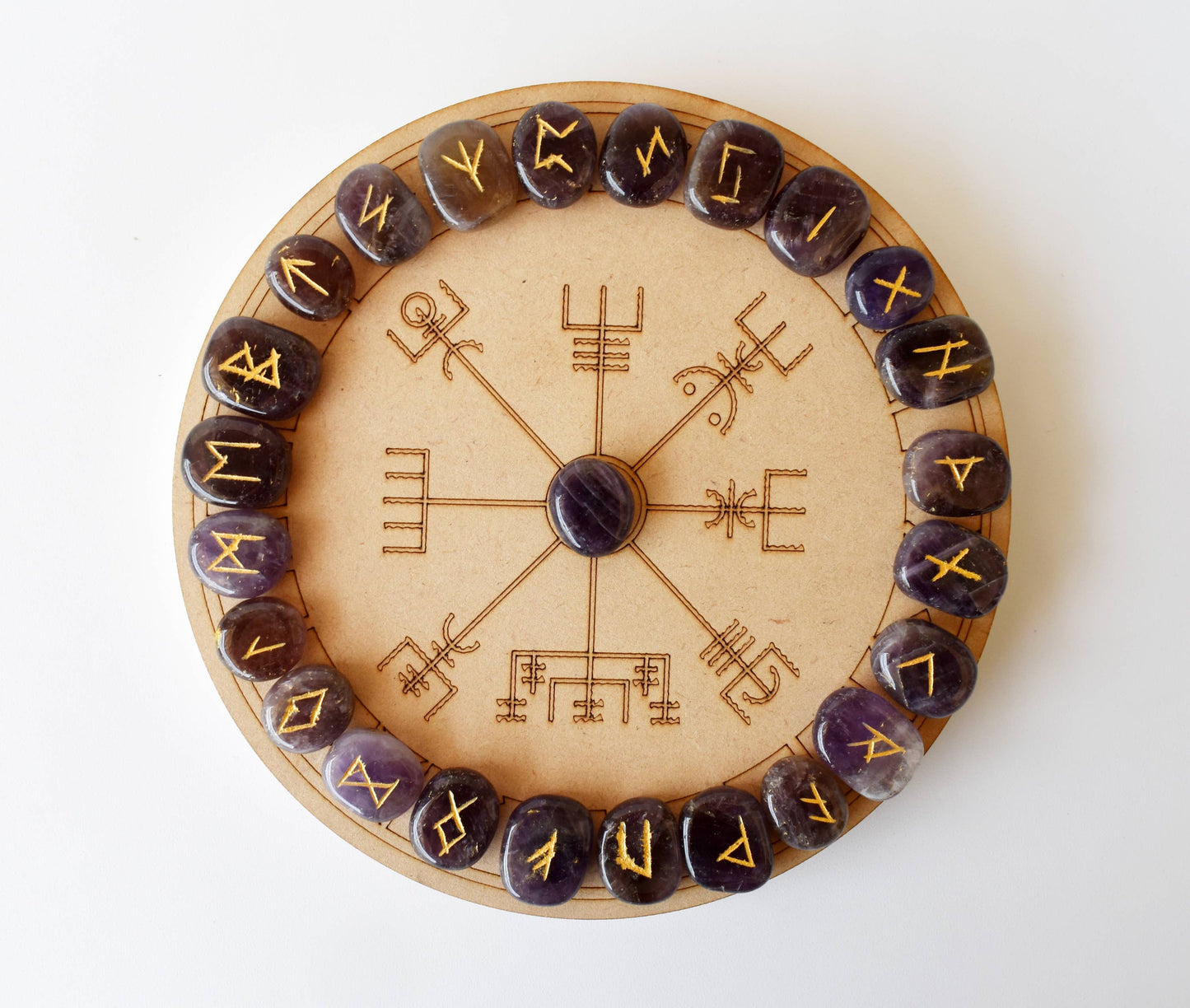 Rune Sets with Wooden Grid Plate for Generosity, Protection, Grounding, and Energy Healing
