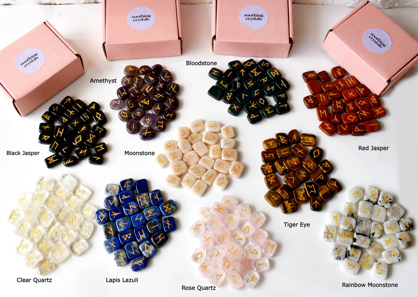 Rune Sets with Wooden Grid Plate for Generosity, Protection, Grounding, and Energy Healing