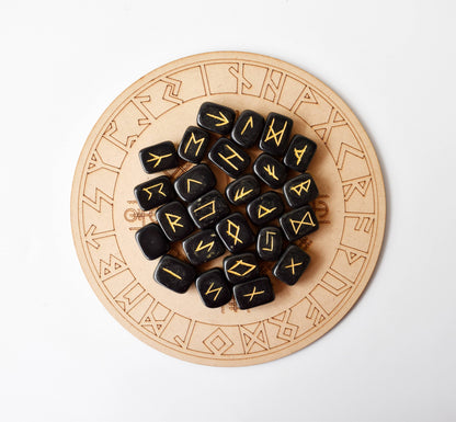 Rune Sets with Wooden Grid Plate for Generosity, Protection, Grounding, and Energy Healing