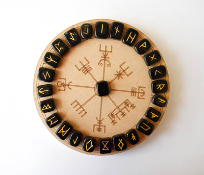 Rune Sets with Wooden Grid Plate for Generosity, Protection, Grounding, and Energy Healing