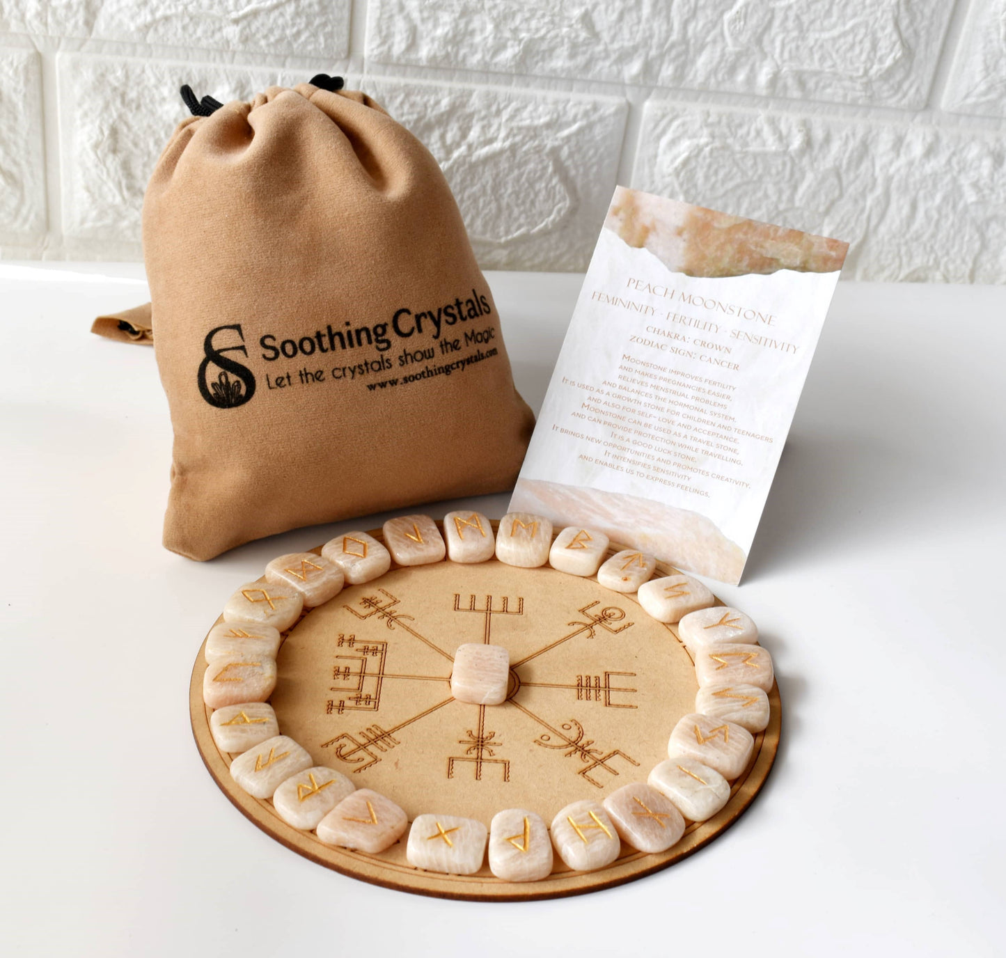 Rune Sets with Wooden Grid Plate for Generosity, Protection, Grounding, and Energy Healing