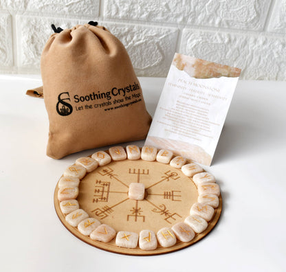Rune Sets with Wooden Grid Plate for Generosity, Protection, Grounding, and Energy Healing