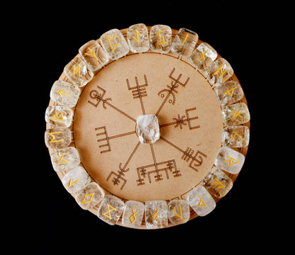 Rune Sets with Wooden Grid Plate for Generosity, Protection, Grounding, and Energy Healing