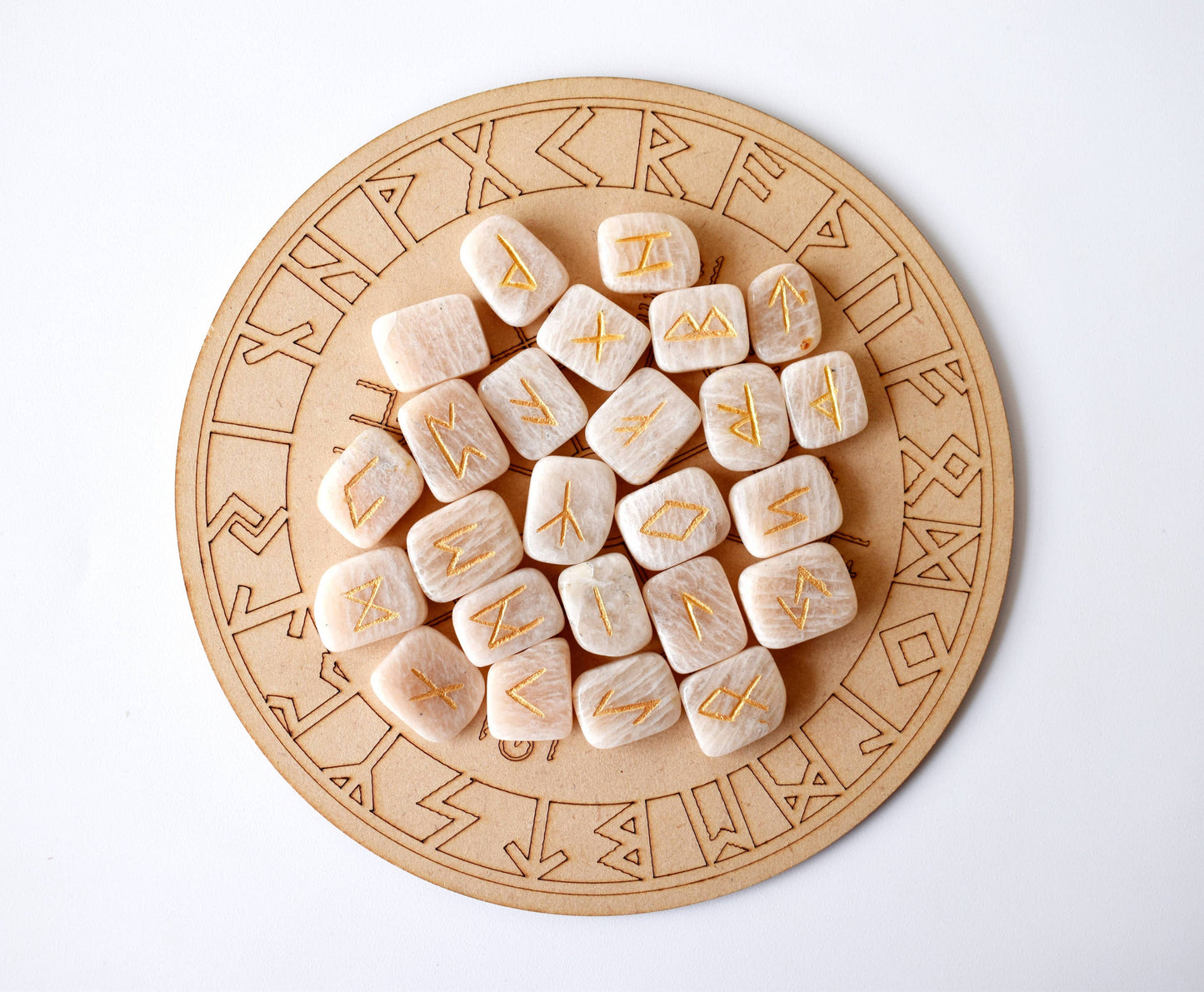 Rune Sets with Wooden Grid Plate for Generosity, Protection, Grounding, and Energy Healing