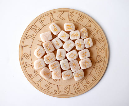 Rune Sets with Wooden Grid Plate for Generosity, Protection, Grounding, and Energy Healing