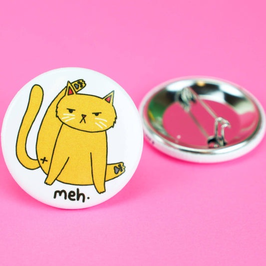 Meh Awkward Kitty Cat Disgruntled Pinback Button