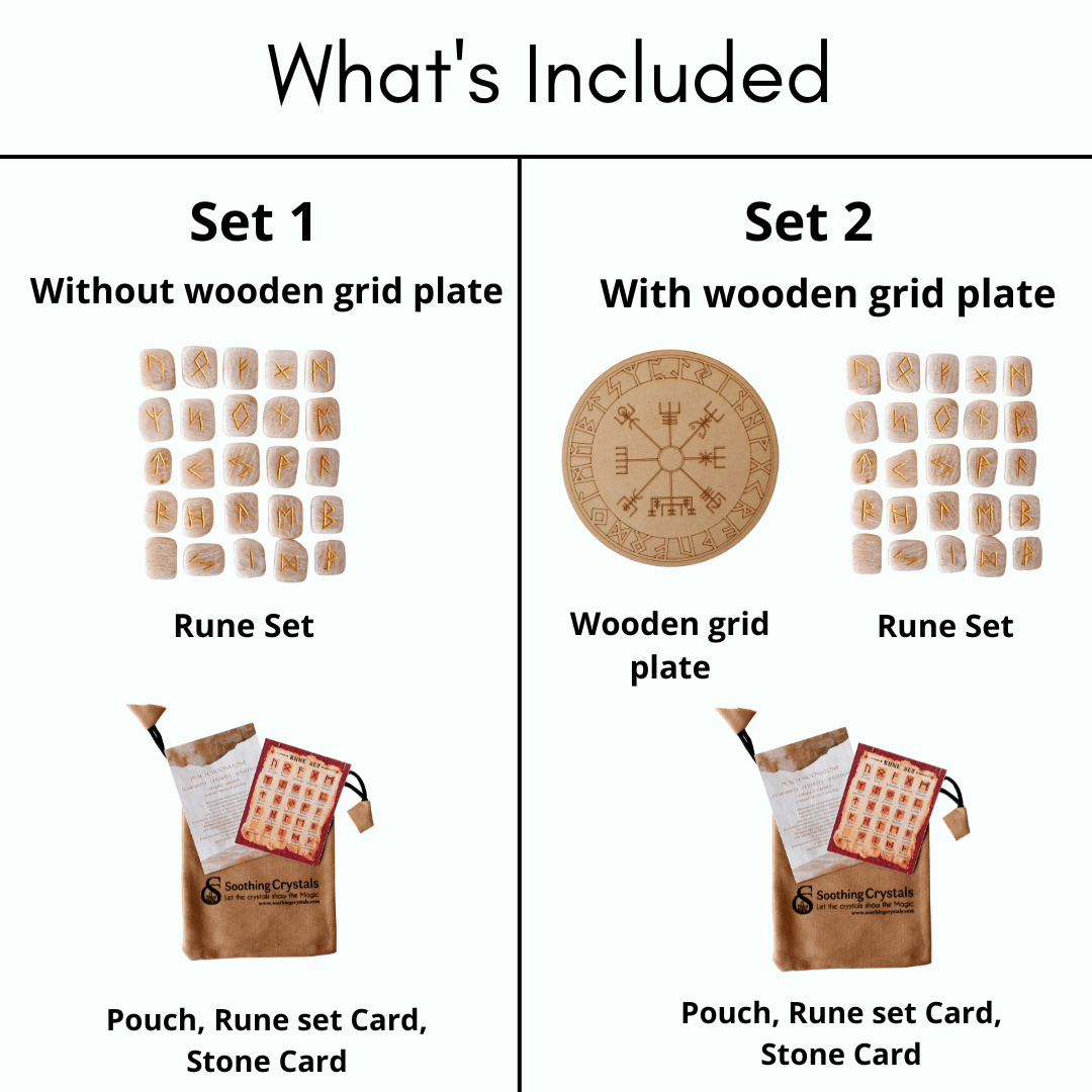 Rune Sets with Wooden Grid Plate for Generosity, Protection, Grounding, and Energy Healing