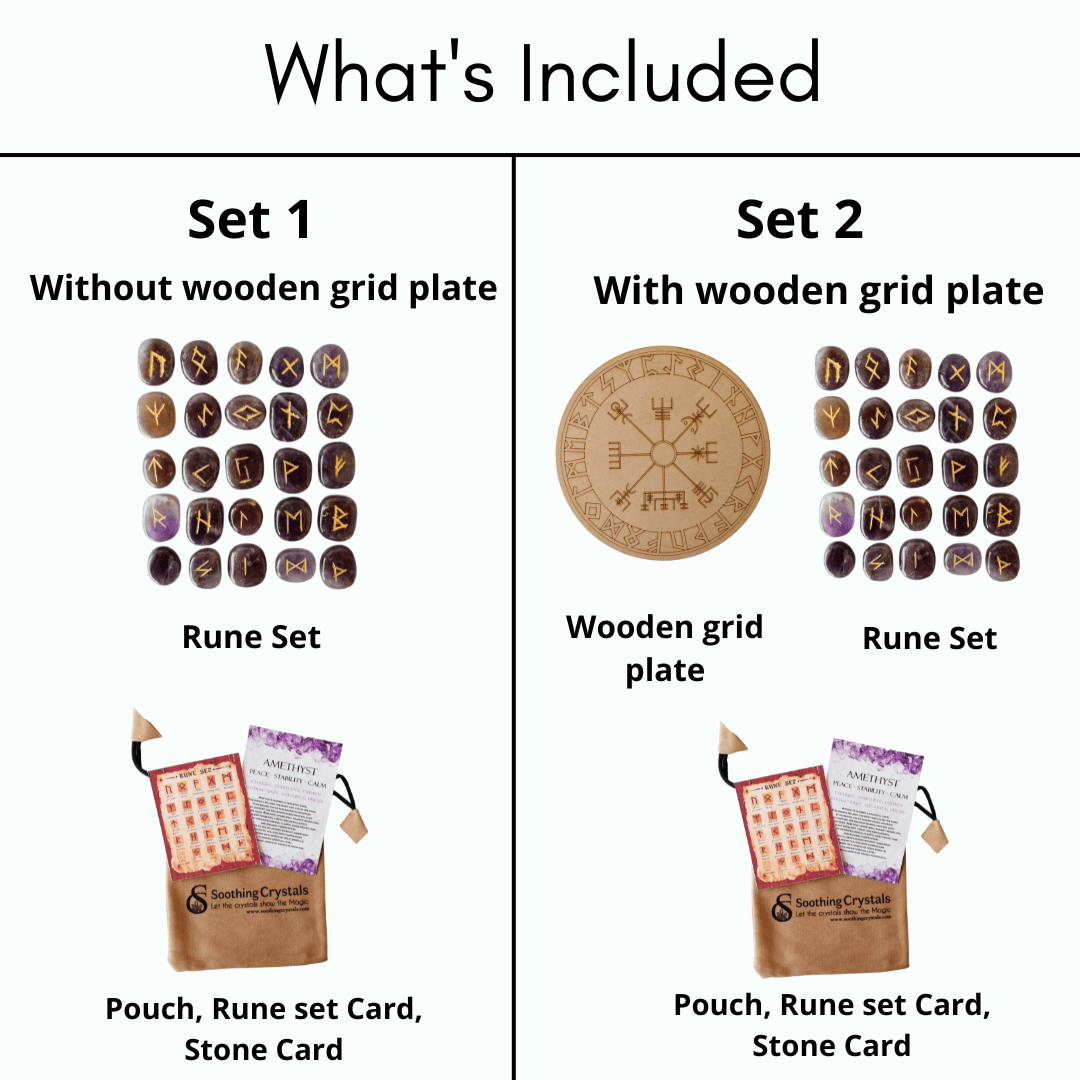 Rune Sets with Wooden Grid Plate for Generosity, Protection, Grounding, and Energy Healing