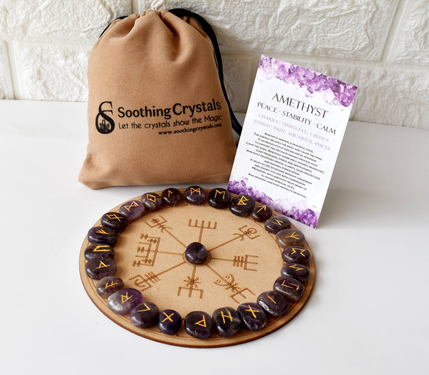 Rune Sets with Wooden Grid Plate for Generosity, Protection, Grounding, and Energy Healing