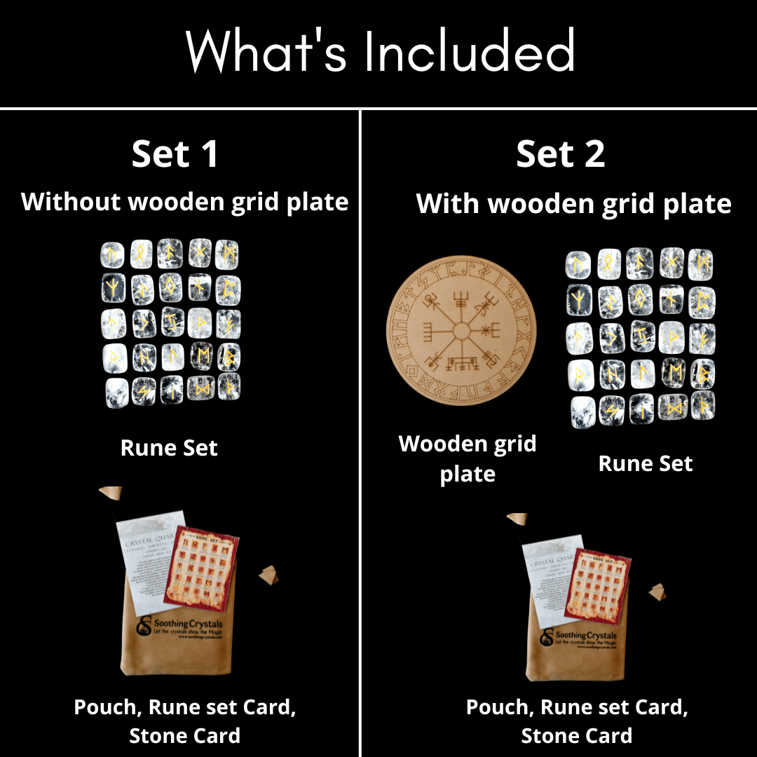 Rune Sets with Wooden Grid Plate for Generosity, Protection, Grounding, and Energy Healing
