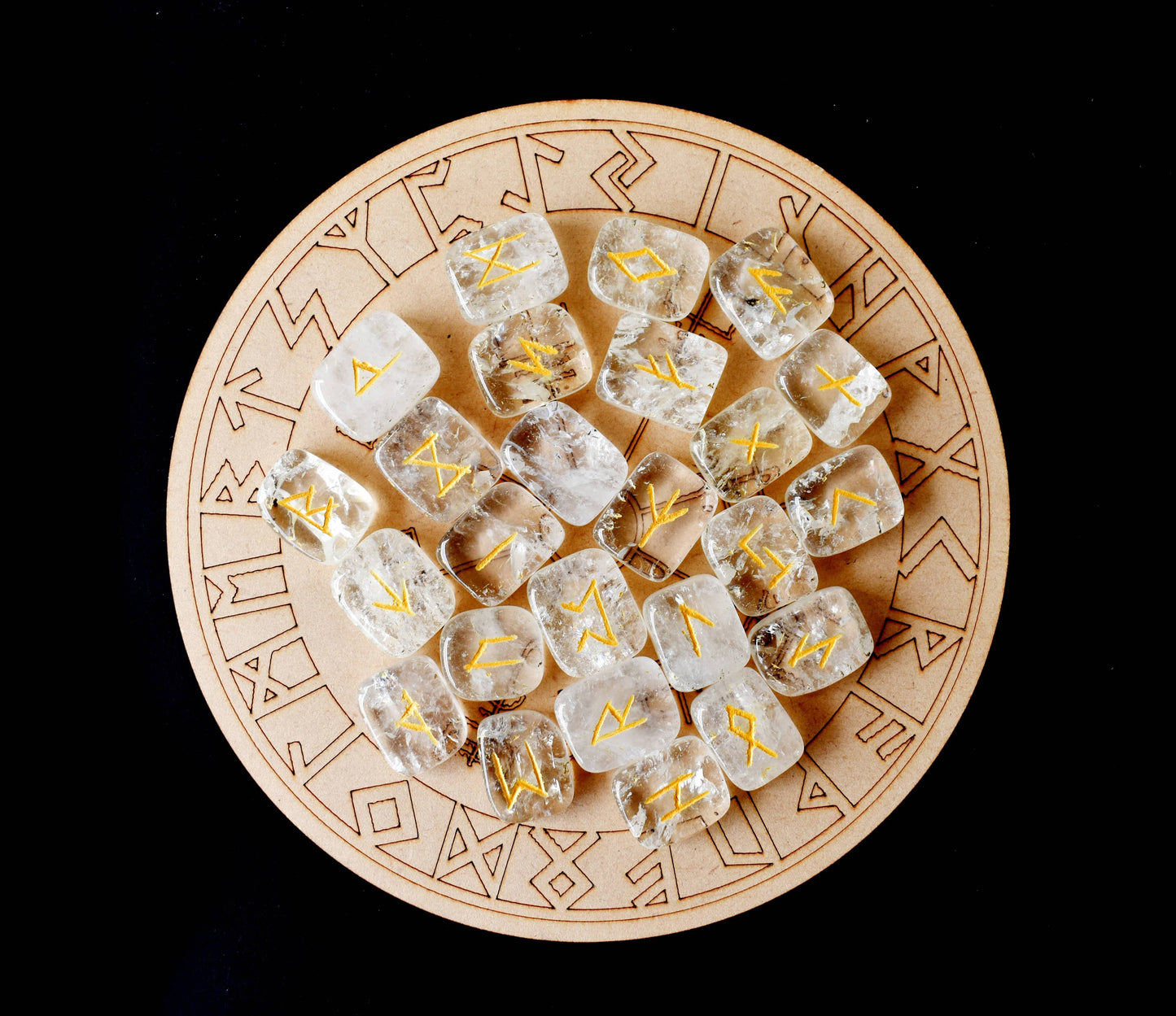 Rune Sets with Wooden Grid Plate for Generosity, Protection, Grounding, and Energy Healing