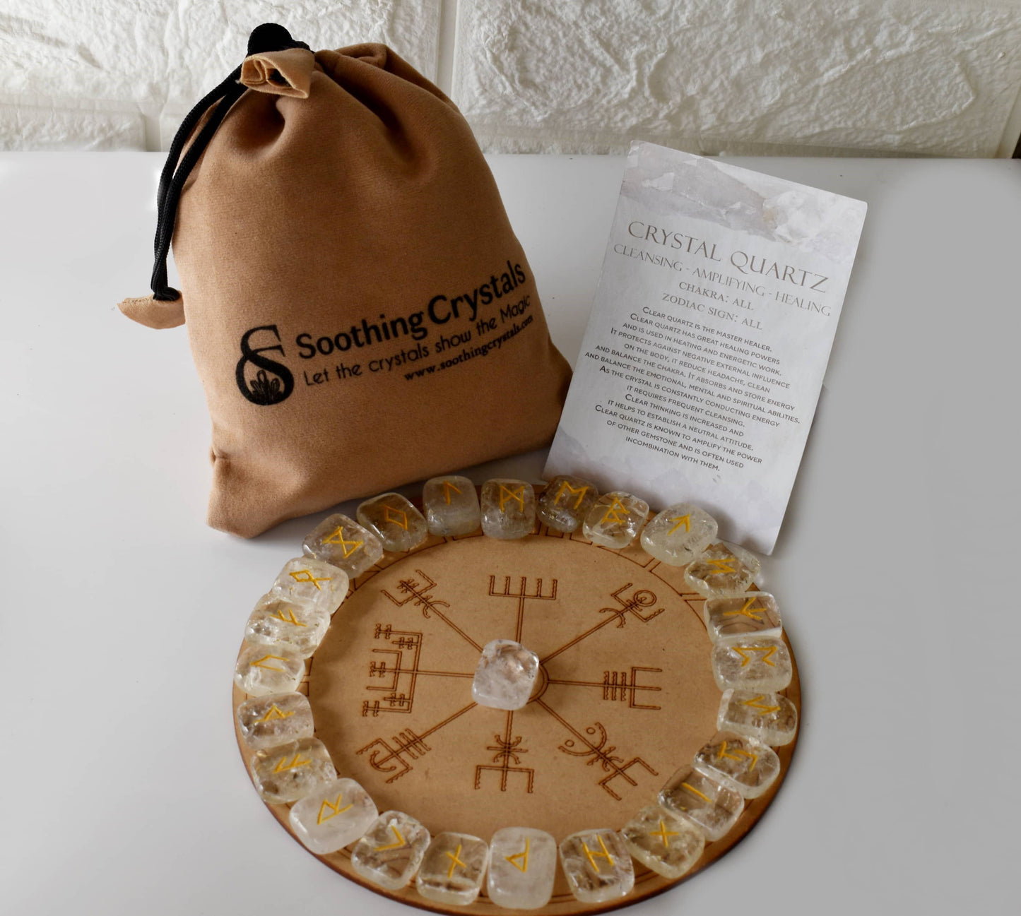 Rune Sets with Wooden Grid Plate for Generosity, Protection, Grounding, and Energy Healing