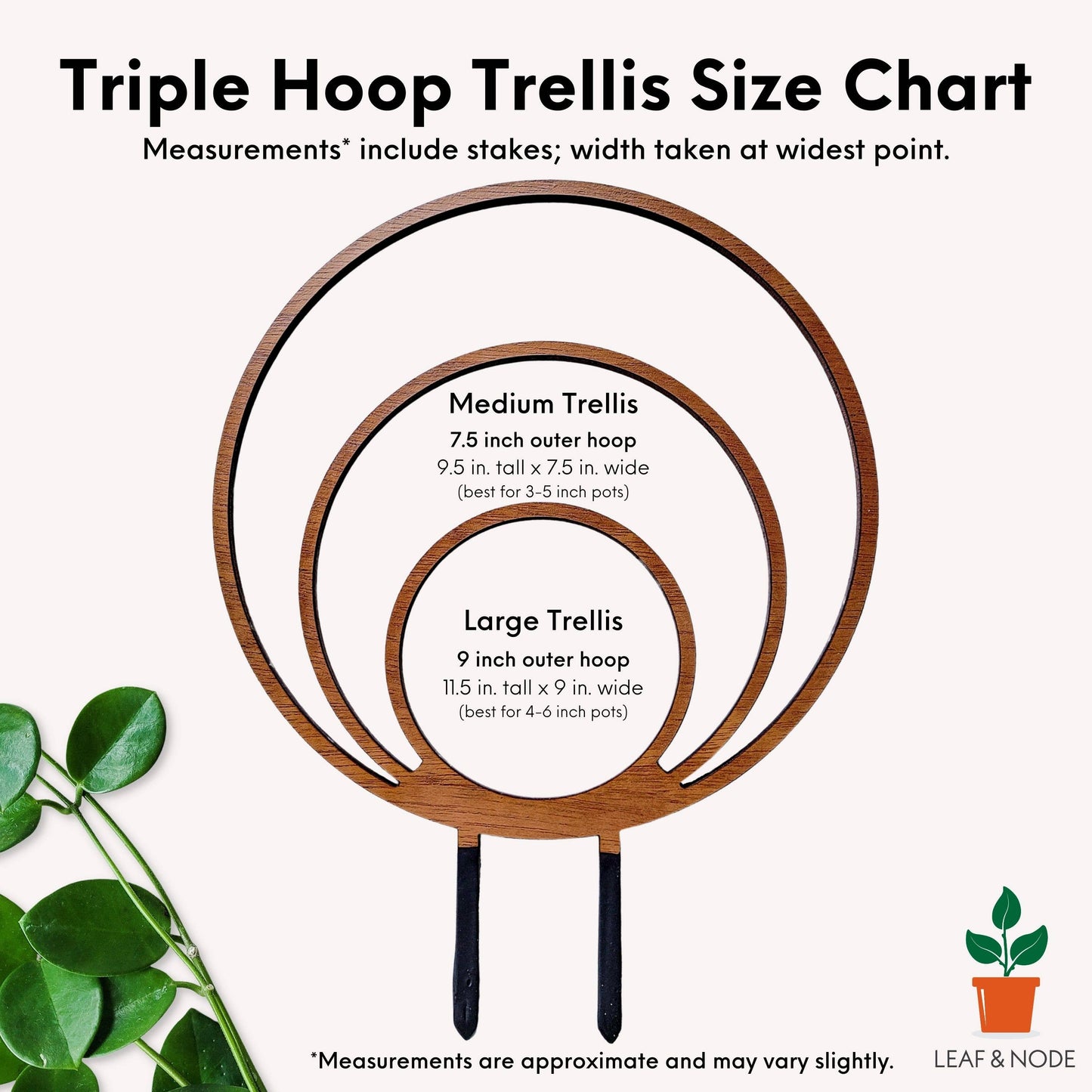 Wood Triple Hoop Indoor Plant Trellis: Decorative Support for Climbing Houseplants