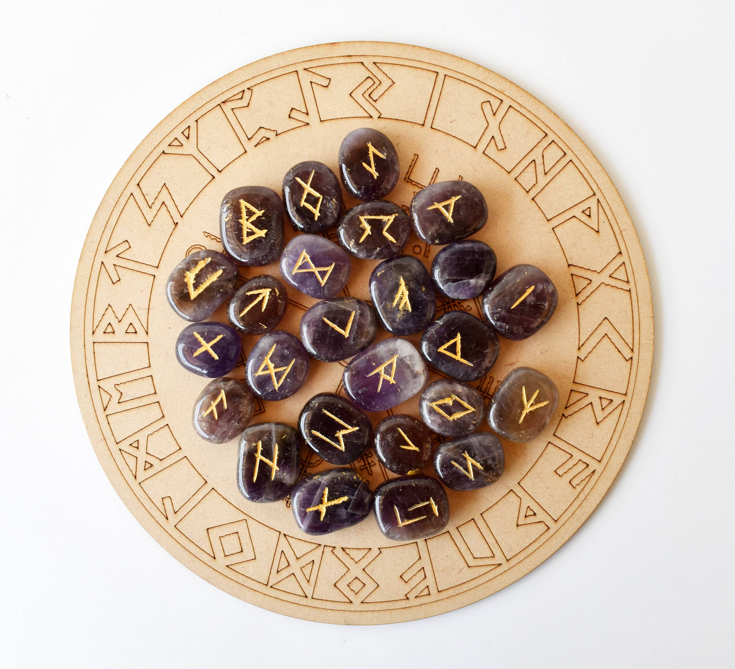 Rune Sets with Wooden Grid Plate for Generosity, Protection, Grounding, and Energy Healing