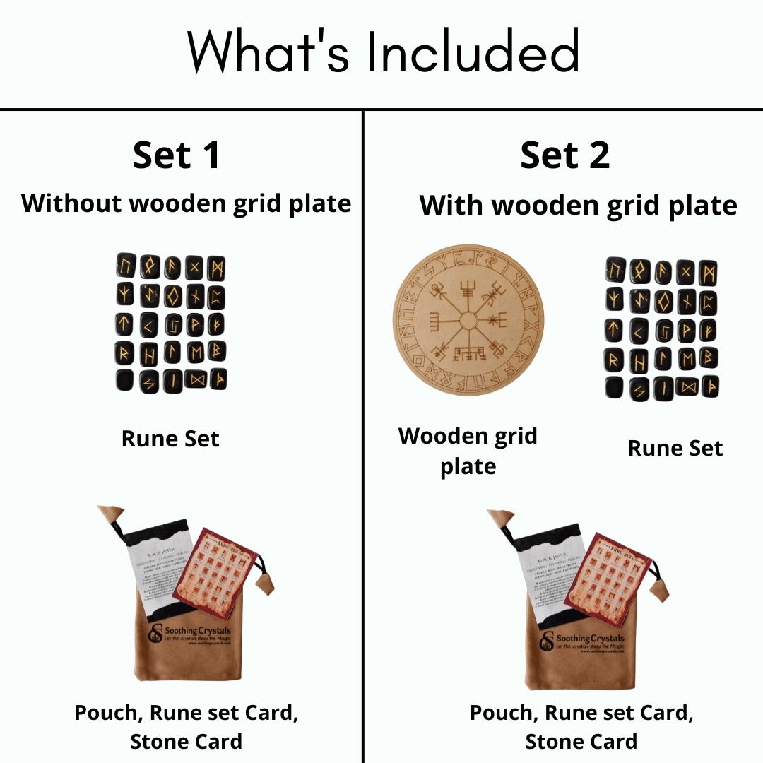 Rune Sets with Wooden Grid Plate for Generosity, Protection, Grounding, and Energy Healing