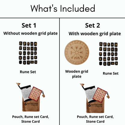 Rune Sets with Wooden Grid Plate for Generosity, Protection, Grounding, and Energy Healing