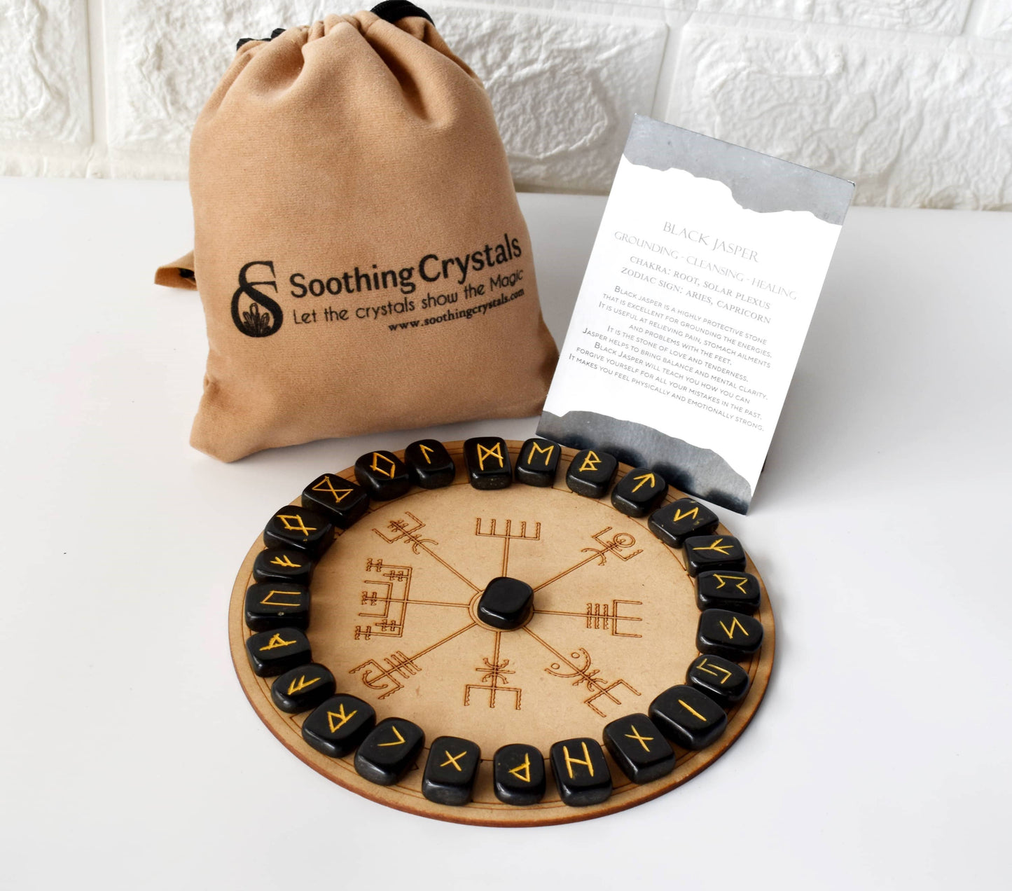 Rune Sets with Wooden Grid Plate for Generosity, Protection, Grounding, and Energy Healing