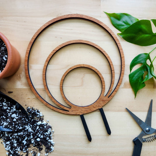 Wood Triple Hoop Indoor Plant Trellis: Decorative Support for Climbing Houseplants