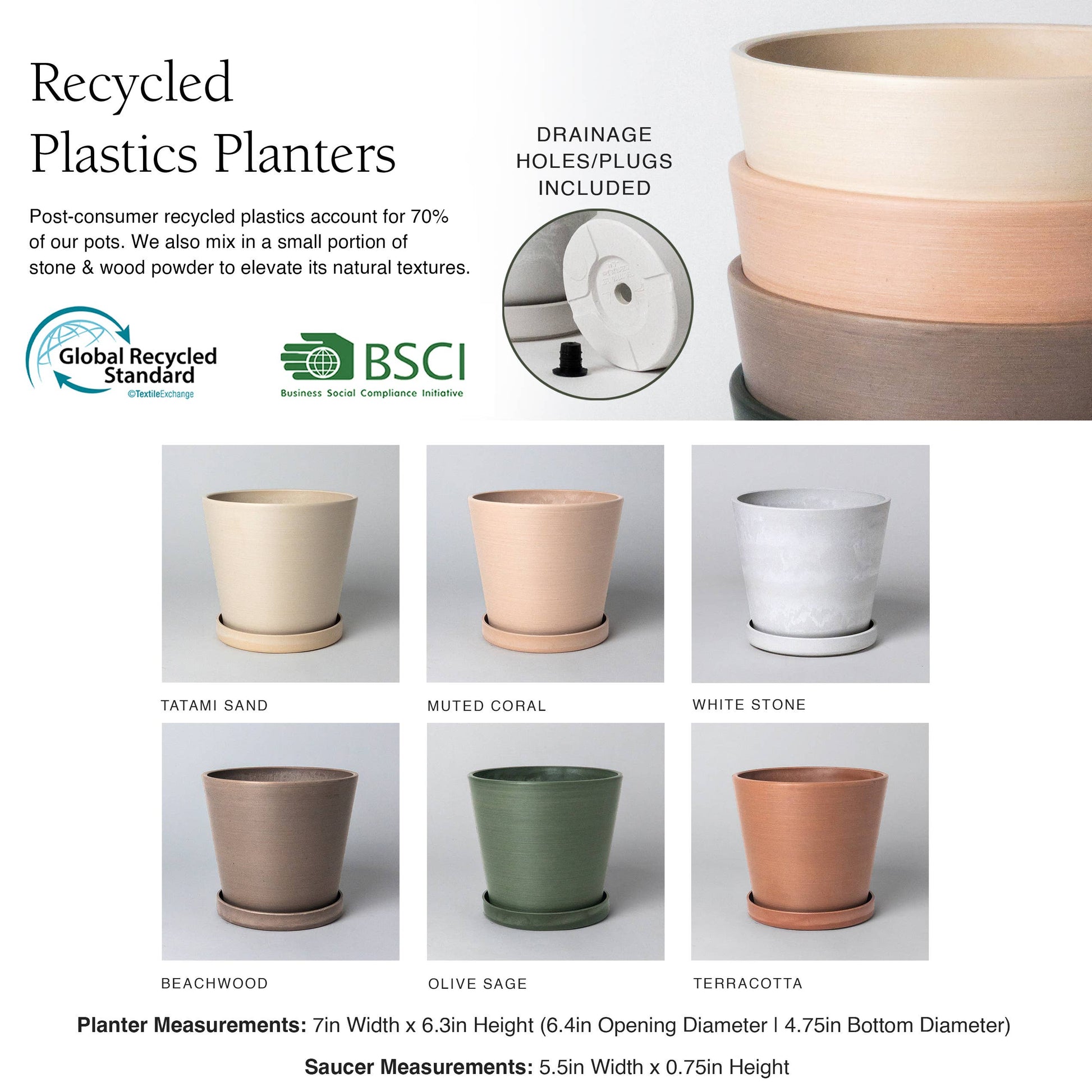 planter and saucer set 7" Tapered Signature Planter Pot & Saucer Set