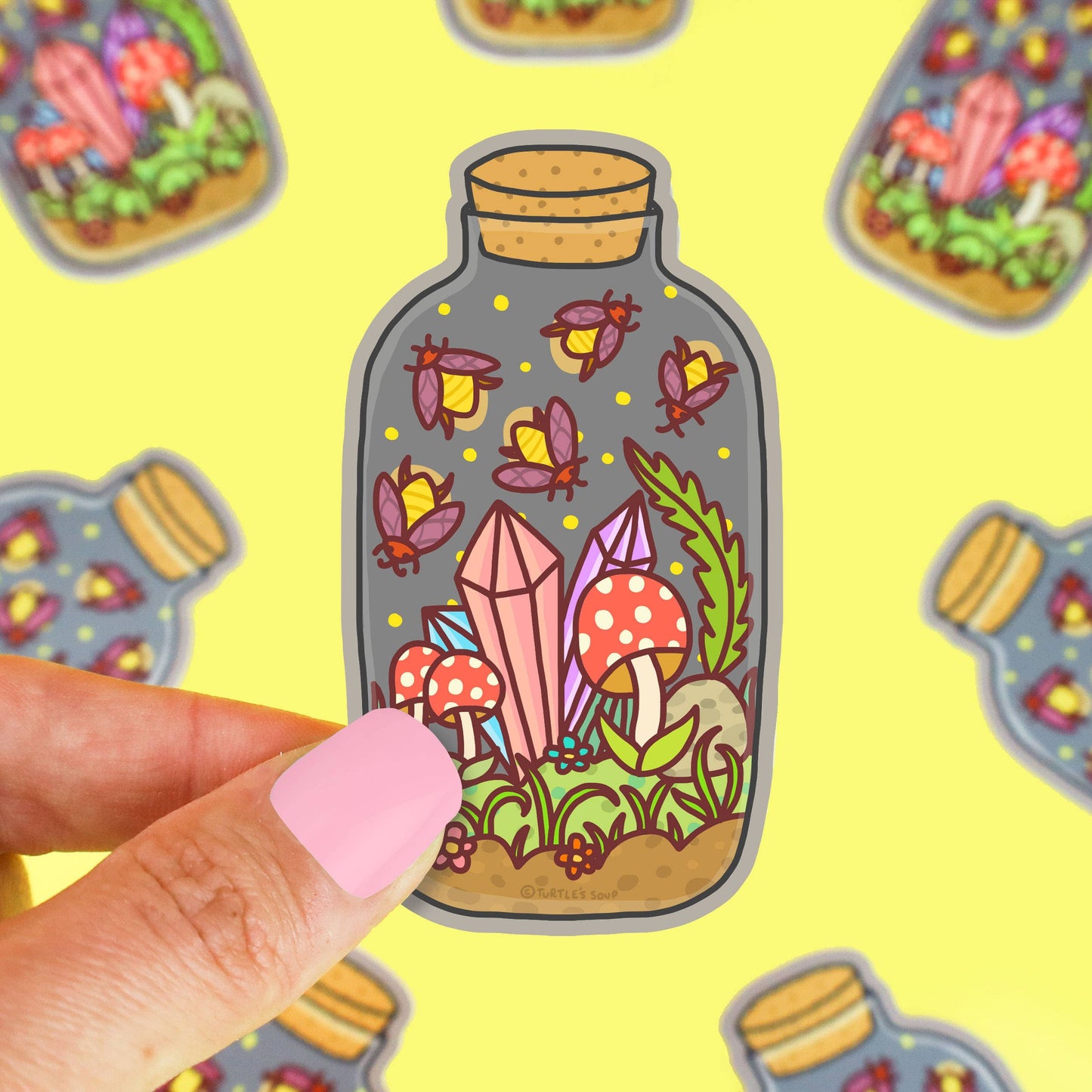 Firefly Terrarium Mushroom Water Bottle Vinyl Sticker