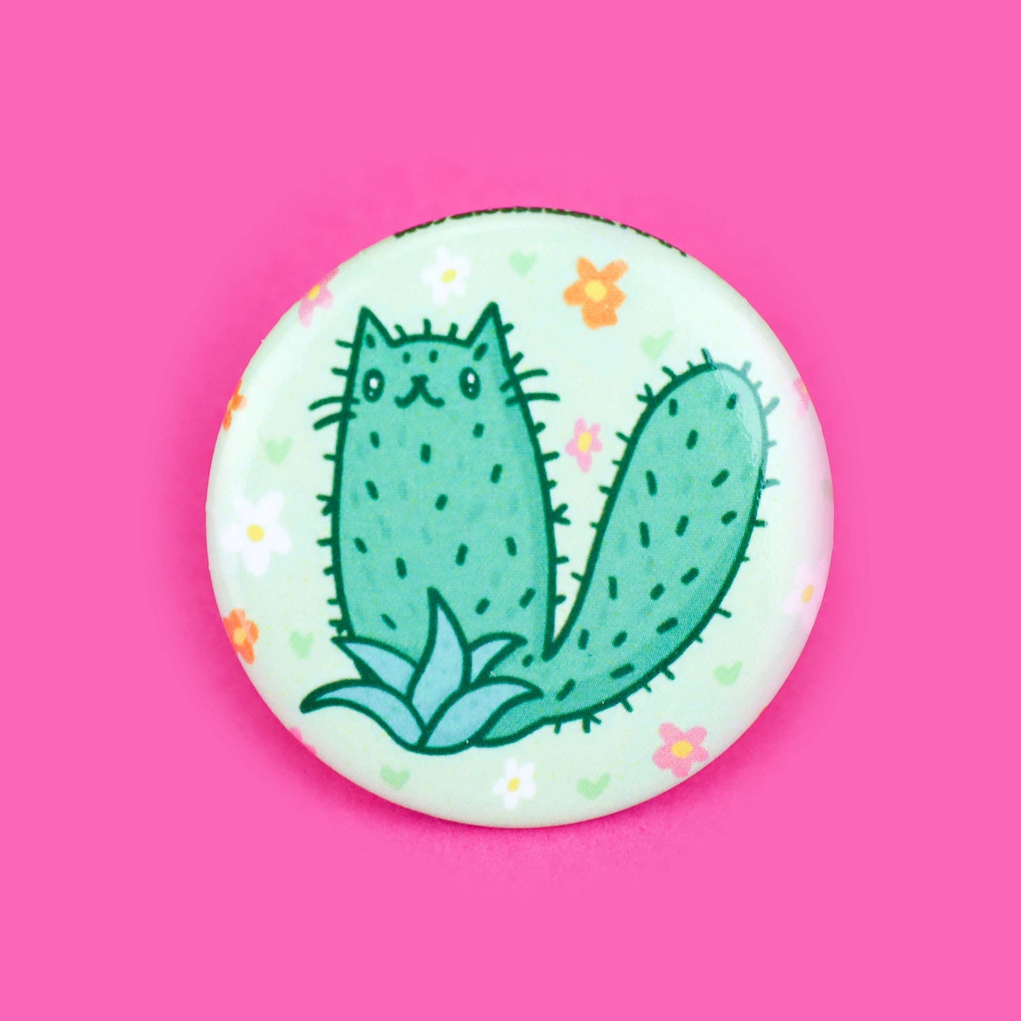 Cactus Kitty Floral Cacti Planter Pinback Button