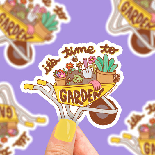It's Time To Garden Springtime Wheelbarrow Vinyl Stickers