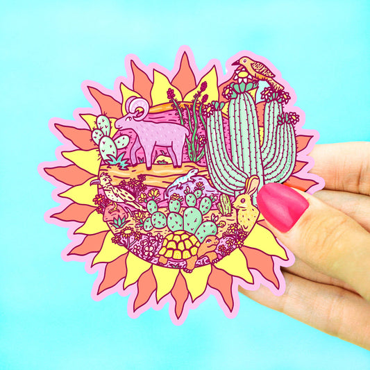 Desert Sun Landscape Wildlife Cactus Vinyl Sticker