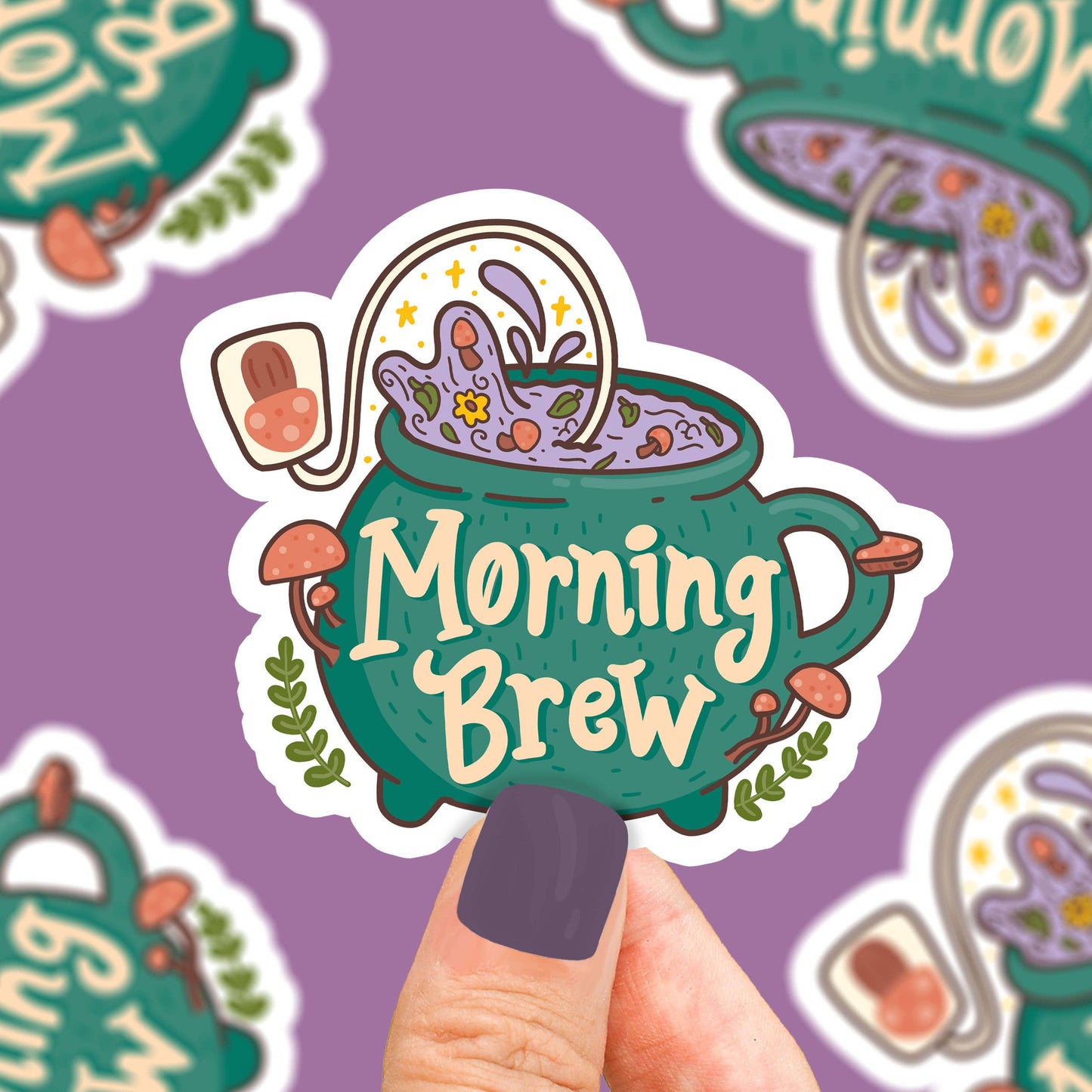 Morning Brew Mushroom Tea Cauldron Vinyl Sticker