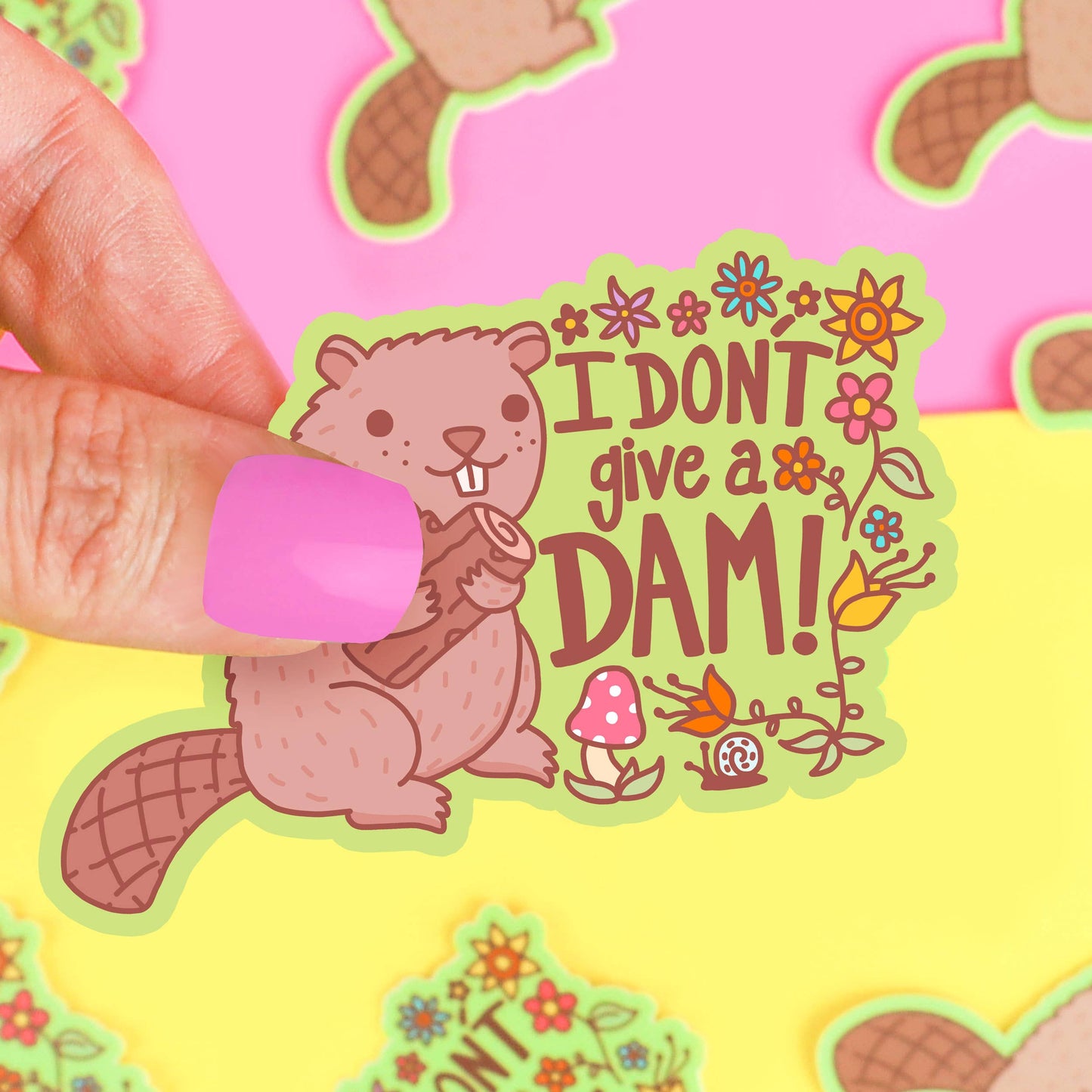 I Don't Give A Dam Beaver Funny Pun Woodland Vinyl Sticker