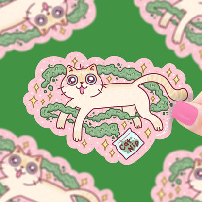 High Kitty Catnip Herb Stoned Cat Funny Vinyl Sticker