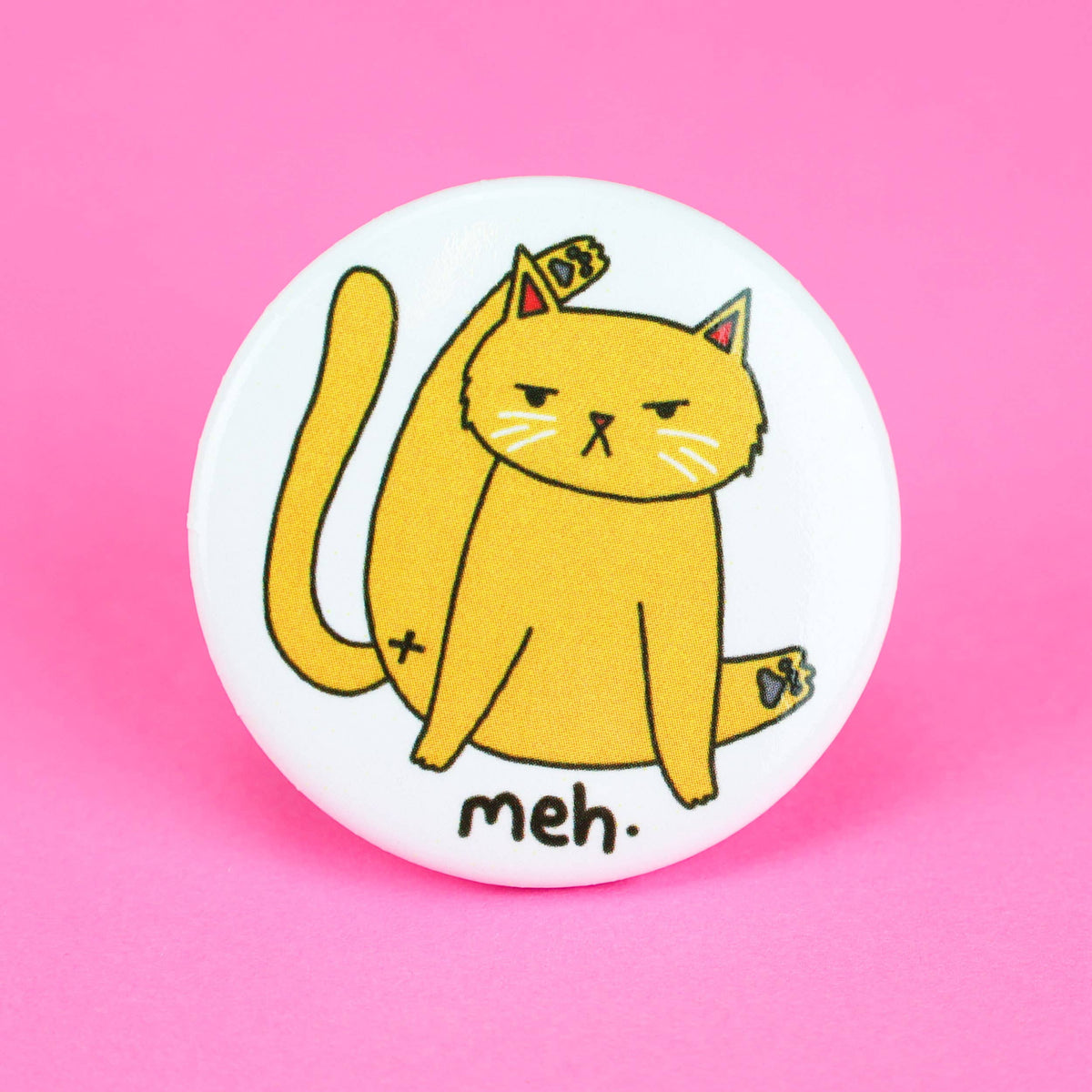 Awkward Button Meh Awkward Kitty Cat Disgruntled Pinback Button – Botanica